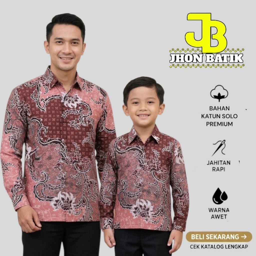 Kemeja Batik Dusty Pink Couple Ayah Dan Anak Laki Laki Bahan Katun Lapis Furing Premium//batik warna