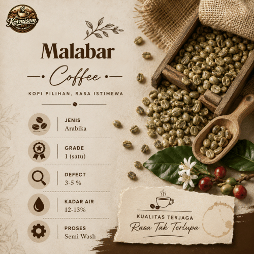 Green Bean biji kopi Arabika Malabar - Semi Wash G1 | 1Kg / 1000 Gr