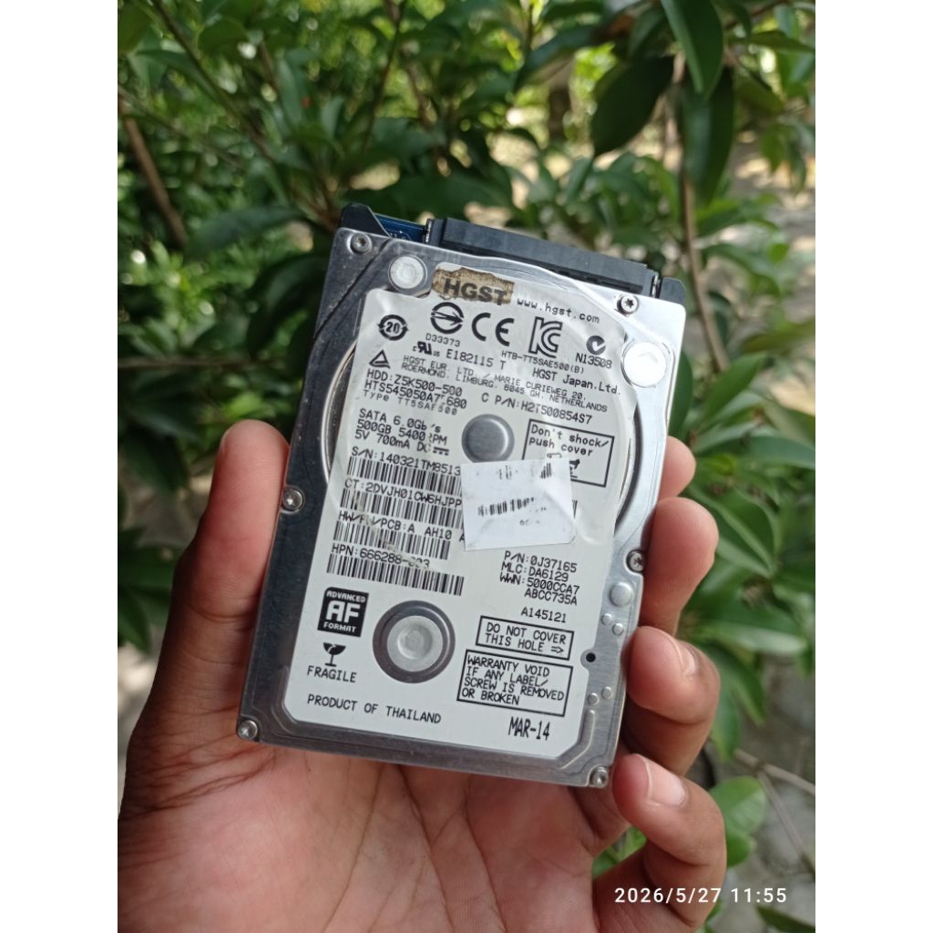 harddisk laptop merk hgst 500gb 100/100