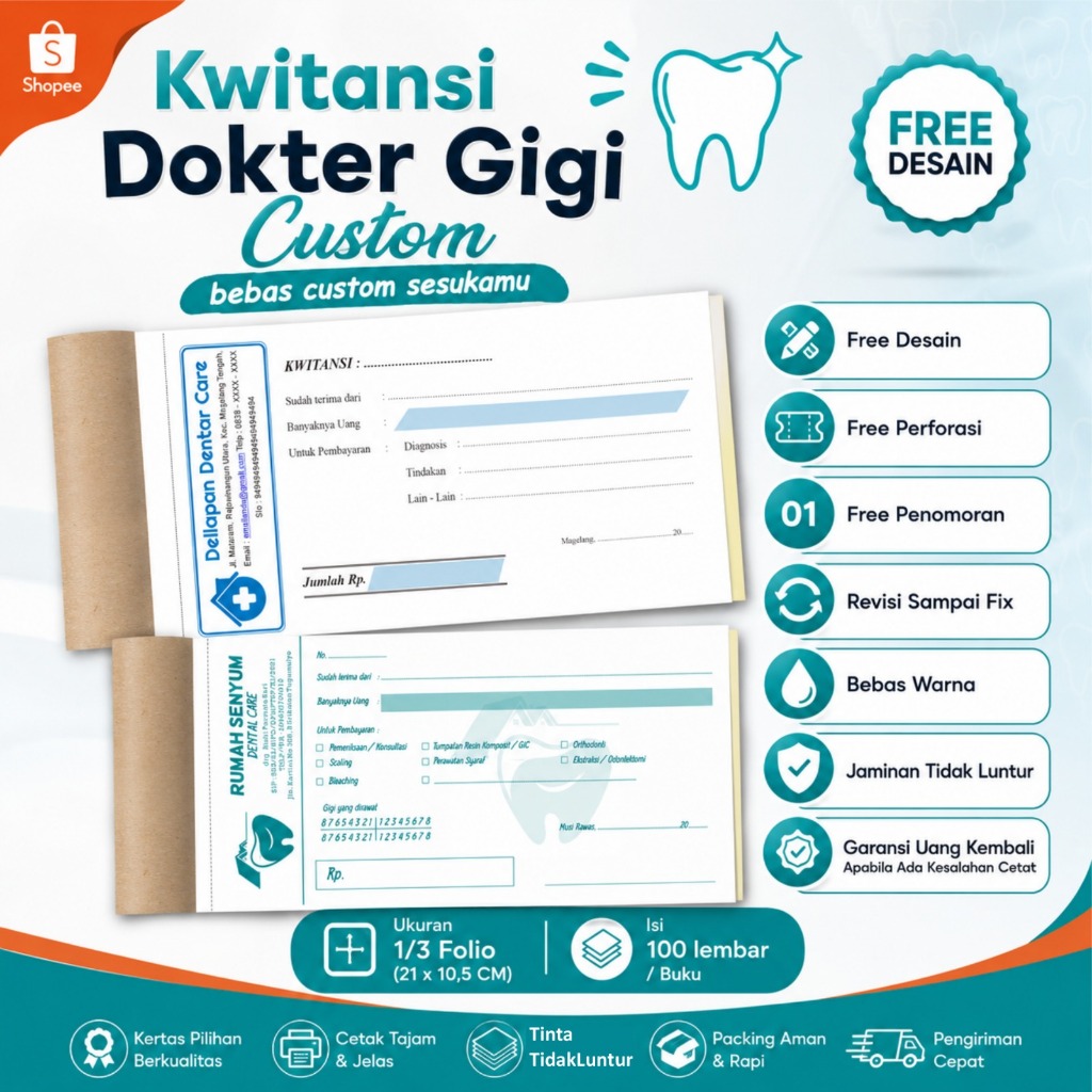 Cetak kwitansi dokter gigi custom 2 ply