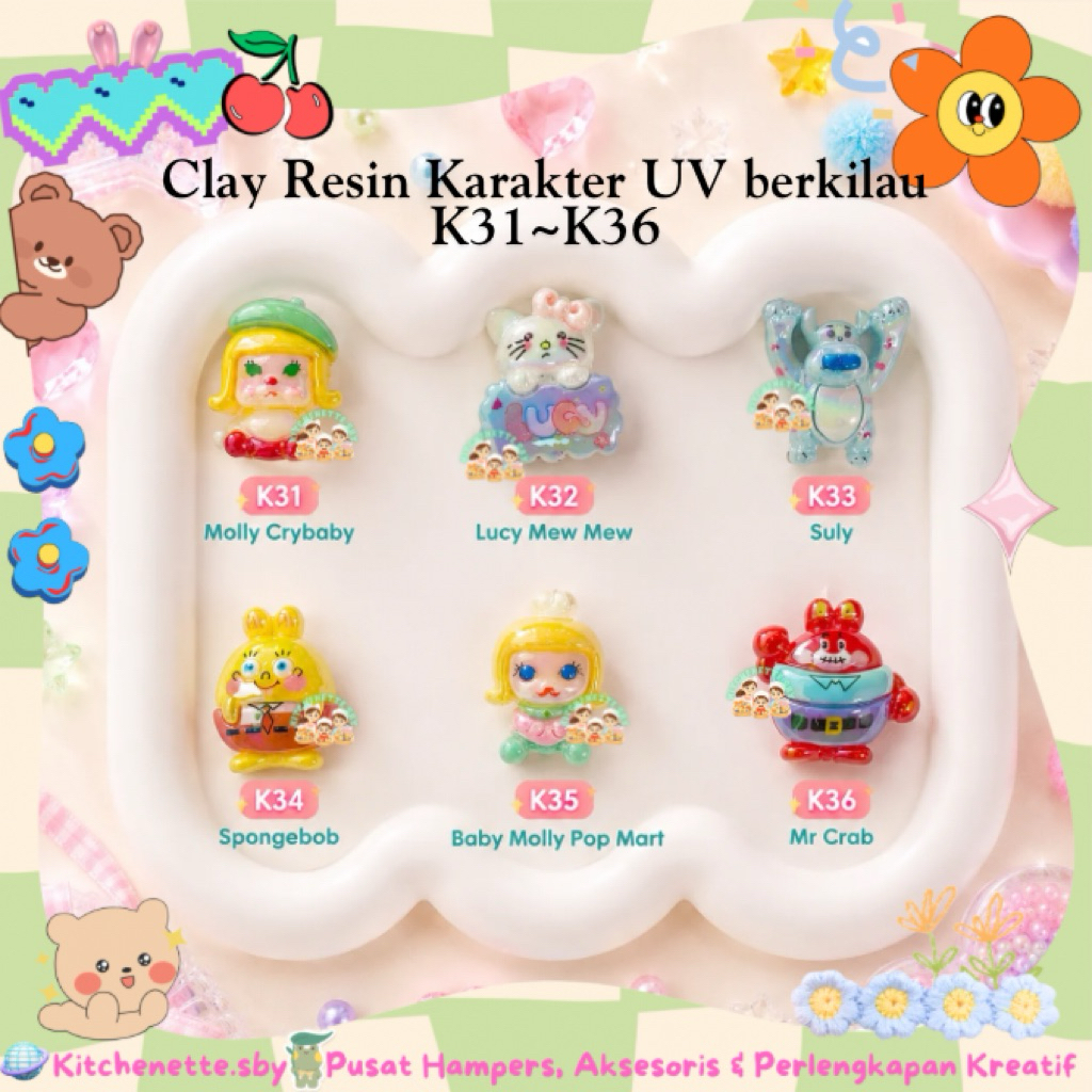 K31~K36 AKSESORIS CLAY spongebob mr crab molly crybaby pop mart lucy mewmew sully monster inc Akseso