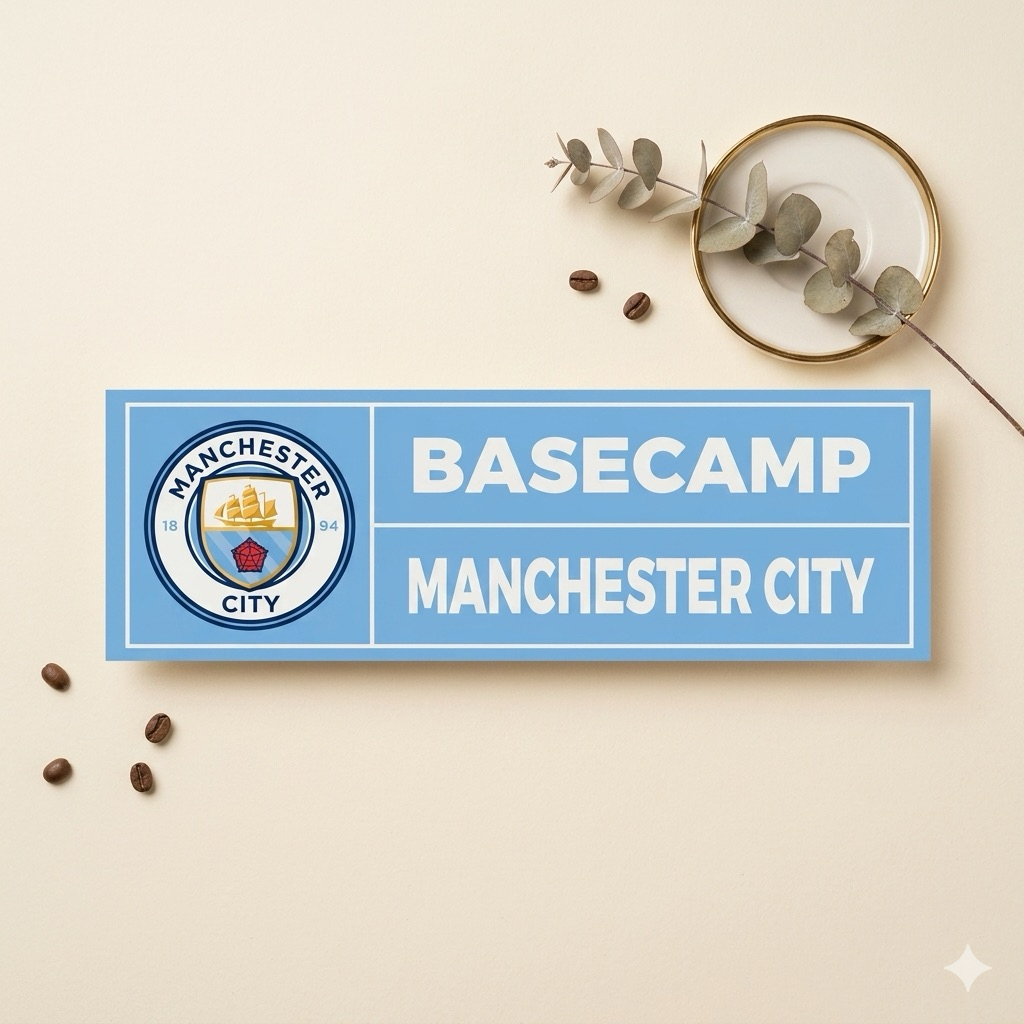 Hiasan Dinding Pintu Kamar Motif Tim Bola Manchester City 10x30cm Kayu MDF 6mm dengan Double Tape Fo