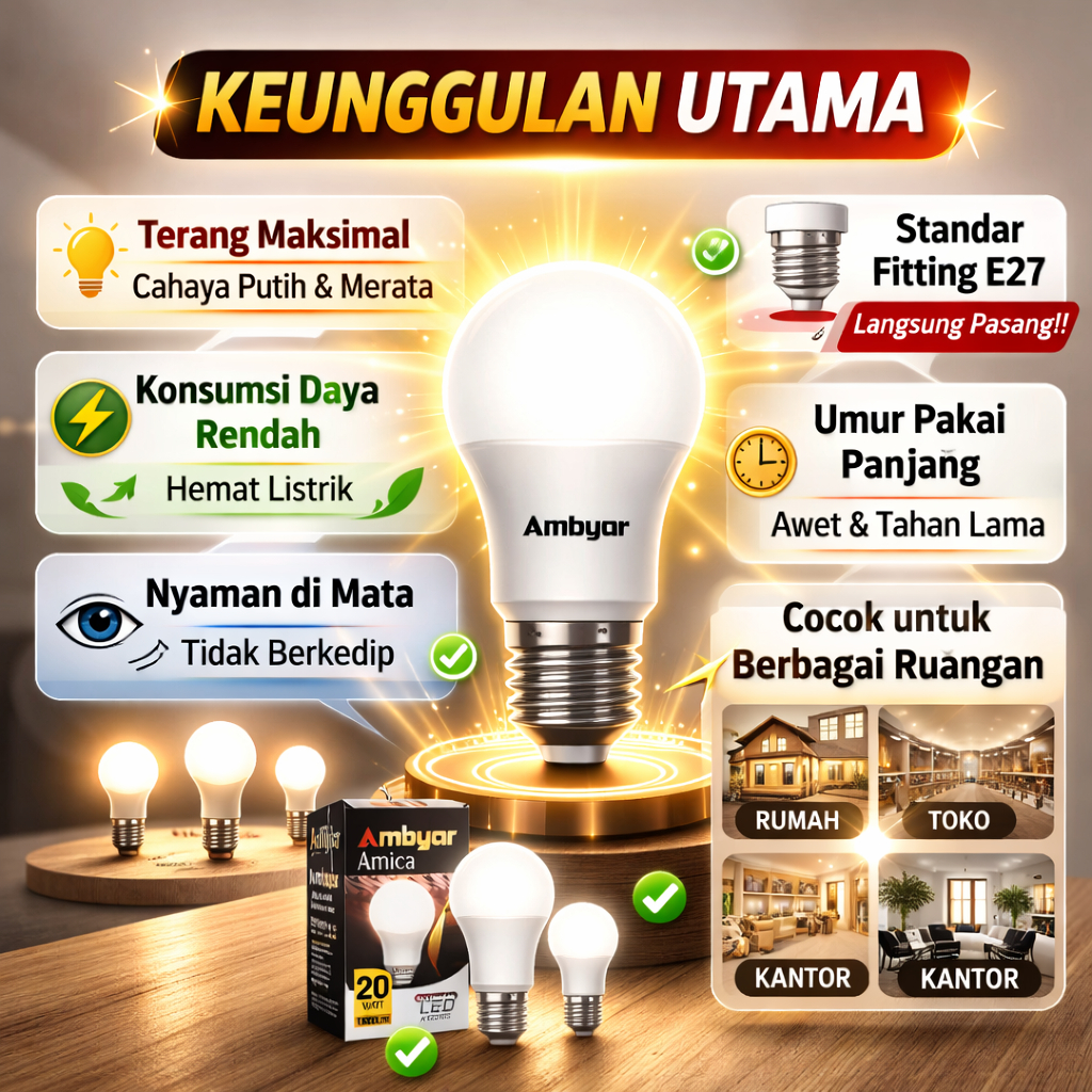 [HARGA GROSIR] Lampu LED Rumah Paket Isi 6 Pcs Ambyar Amica 5W - 20W Terang Murah Sudah SNI