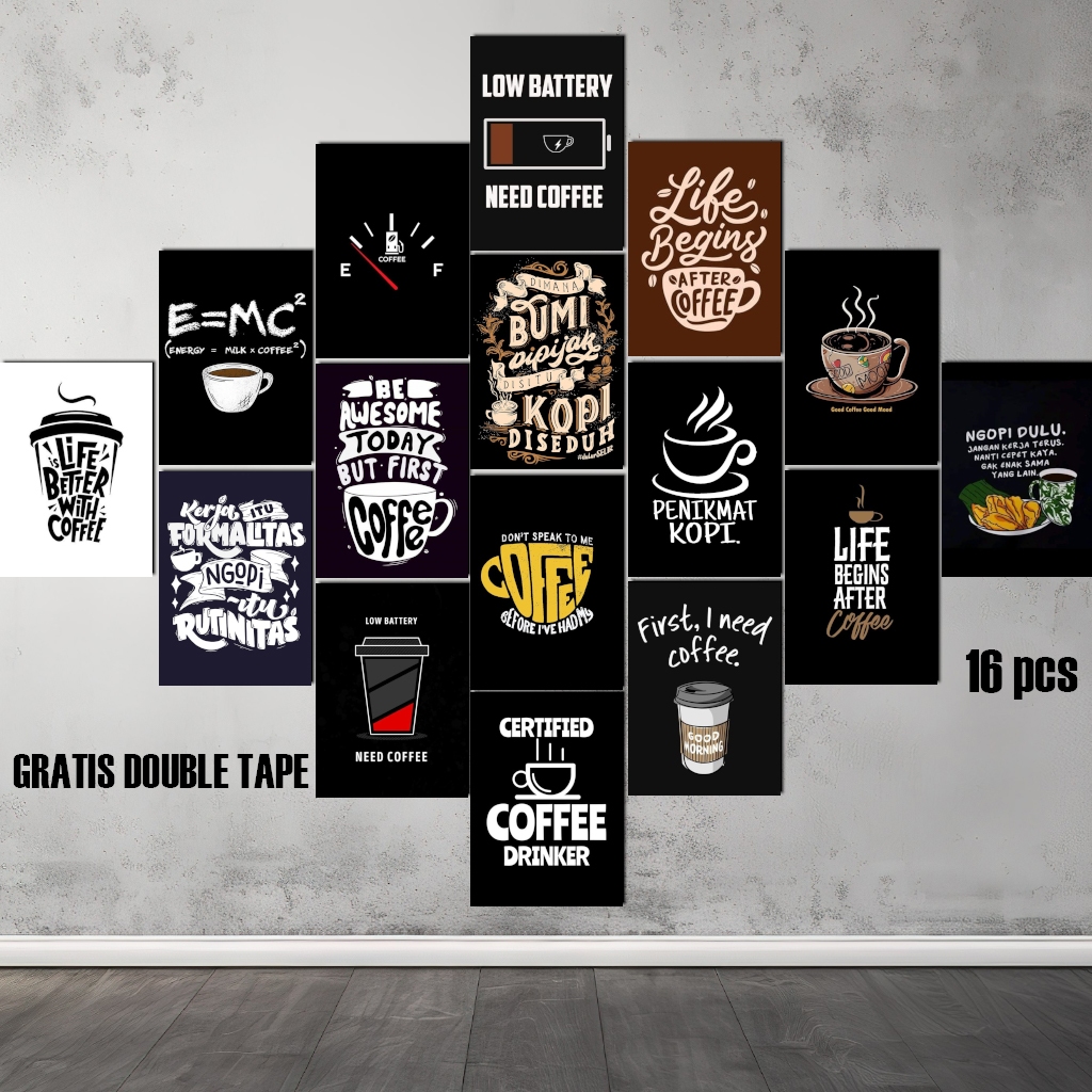 Pajangan Hiasan Dinding QUOTES KOPI Poster Motivasi Aesthetic gaya modern Wallpaper Kamar