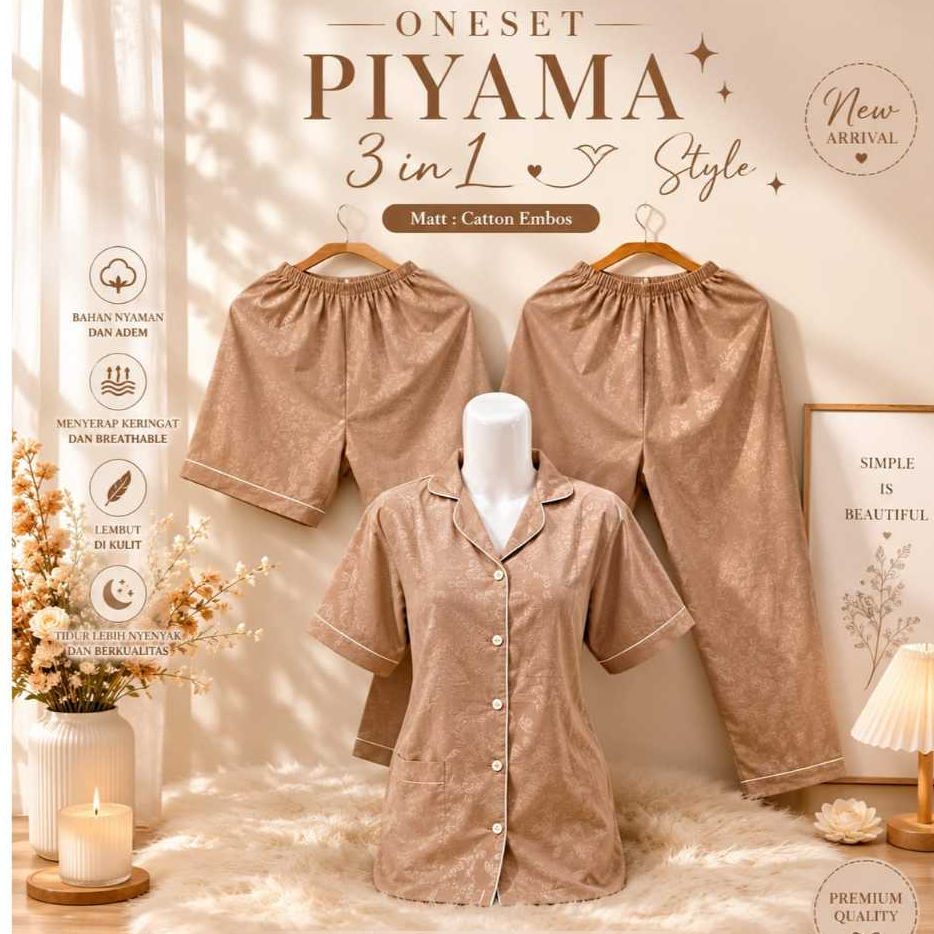 Stelan Piyama Baju Tidur Wanita Lengan Pendek Embos Motif LD 115 Cm Ukuran M L XL XXL Jumbo