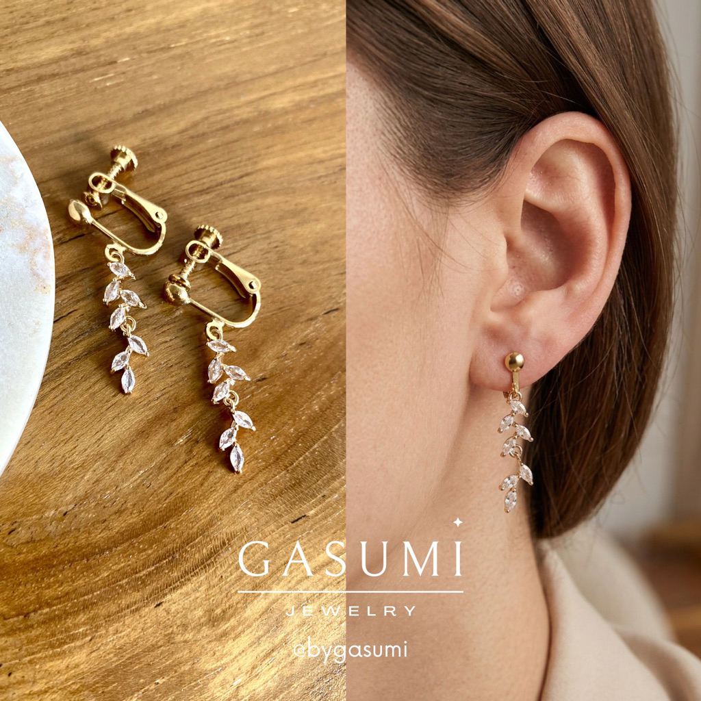 CELYN - Anting Tanpa Tindik Jepit Sekrup Long Crystal Elegant Cute Kecil Earclip Anting Klip Perak E