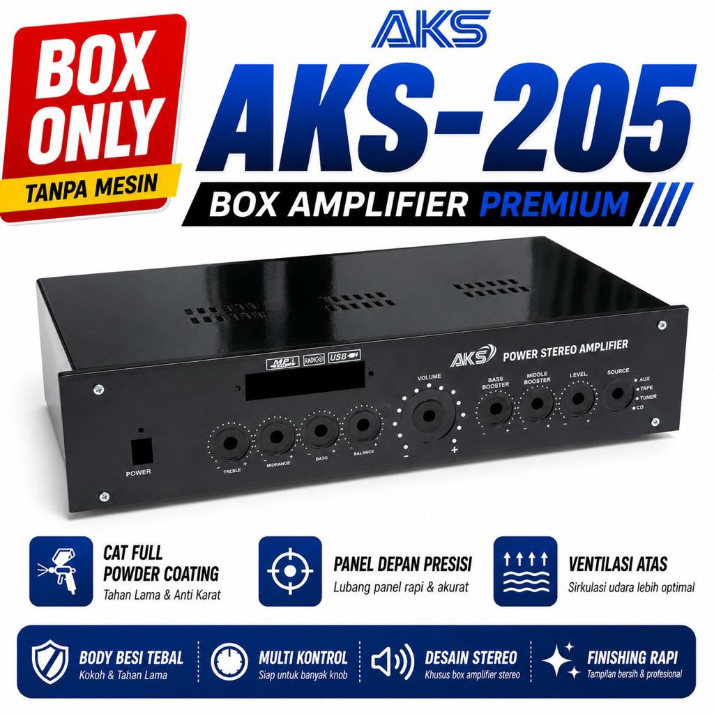 Box Power Amplifier AKS 205 Multimedia Usb Mp3 Bluetooth - Bahan Plat Besi Tebal