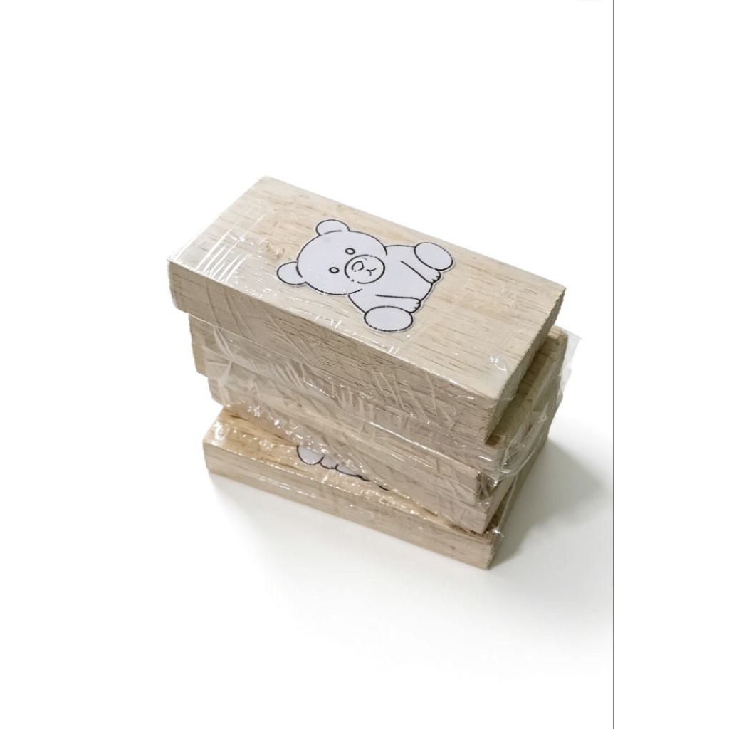 Balok Kayu ukir Sengon Pola Beruang Duduk 10 x 5 x 2 cm  Siap Ukir DIY Craft Handmade Pyrography