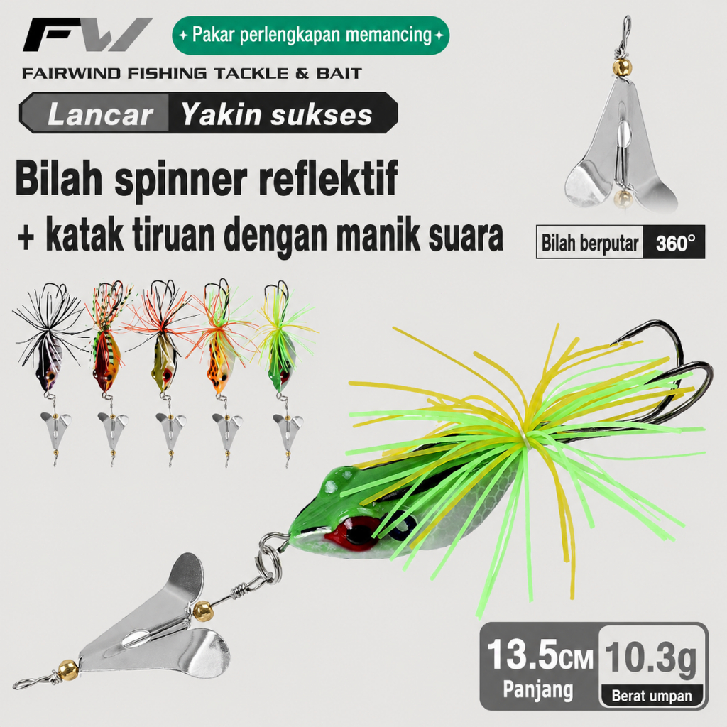 Umpan Pancing Umpan Kait Ganda Berbentuk Katak Umpan katak berbentuk baling-baling, cocok untuk ikan