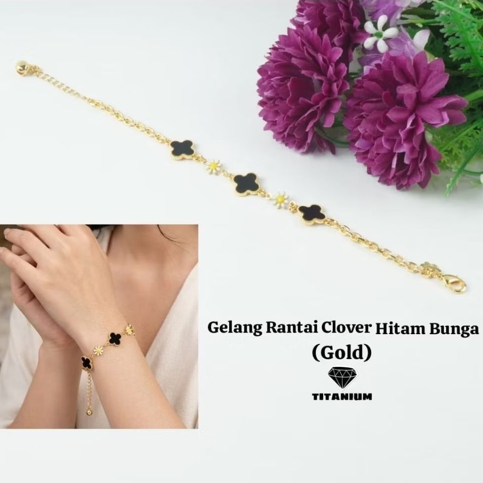 Gelang Rantai Clover Hitam
