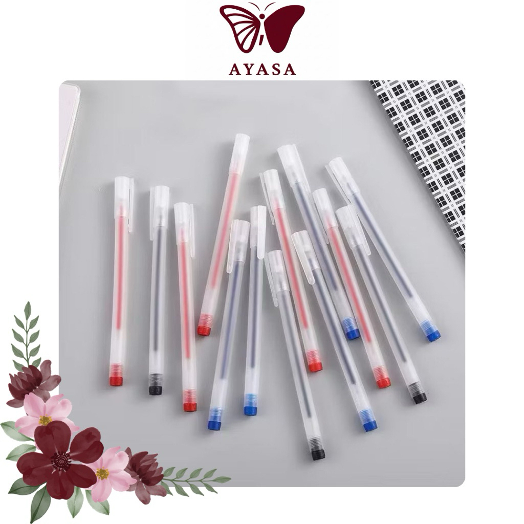 Pulpen Gel Transparan Simple | Frosted Gel Pen Estetik Hitam Biru Merah