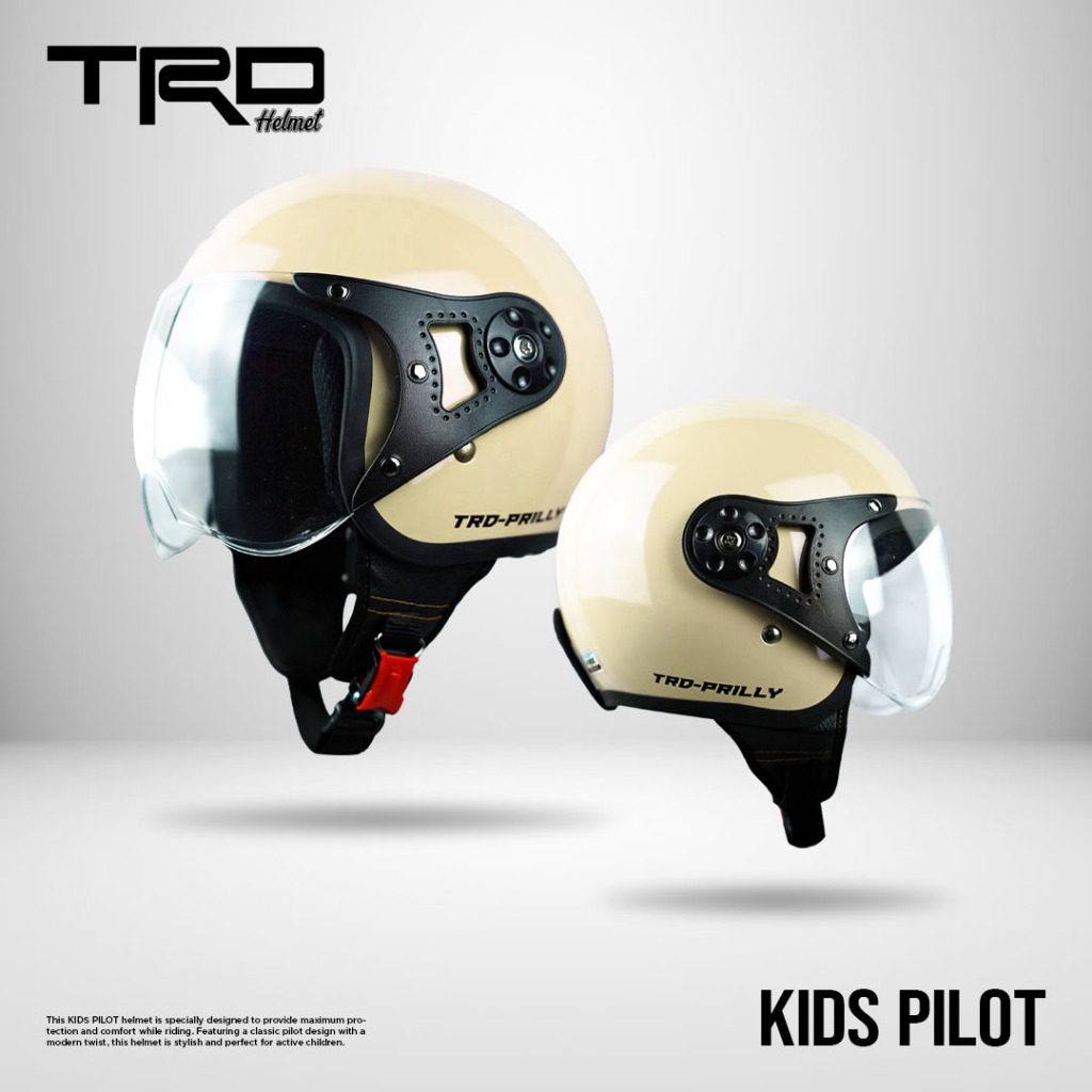 Helm Anak SNI TRD Prilly Kaca Pilot Cream Glossy 2-9 Tahun
