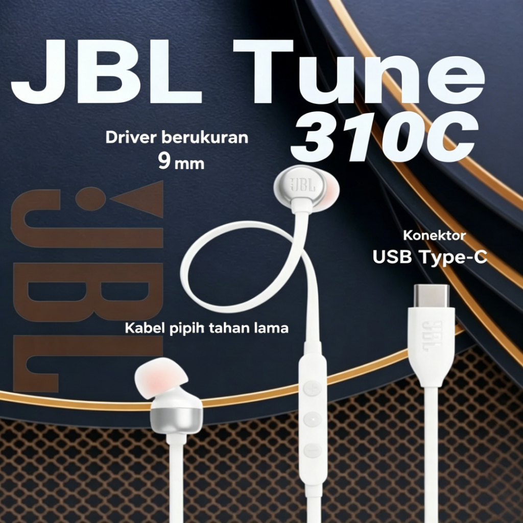 JBL Tune 310C Wired Earphone Type C Original Harman – Super Bass Handsfree Kabel Original