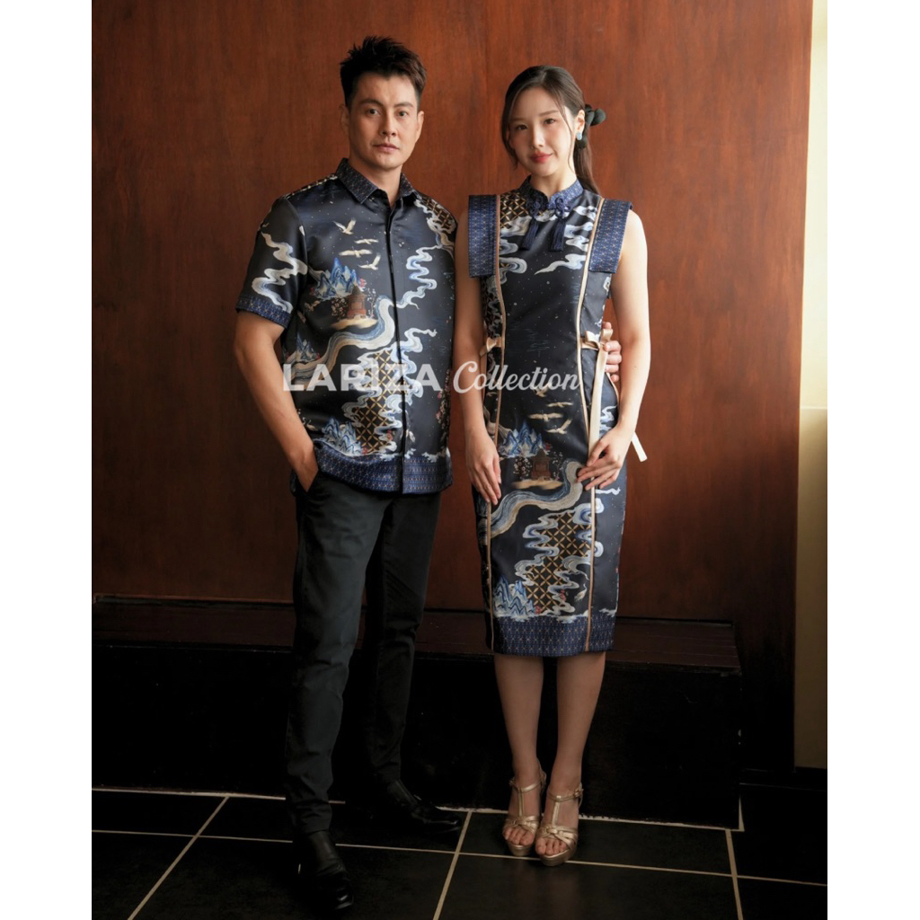 JOYLAND NAVY CHEONGSAM DRESS AND SHIRT