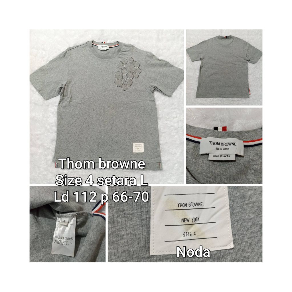 Thom Browne Floral Applique Relaxed Tee | baju katun tebal abu motif bunga size 4 (L)