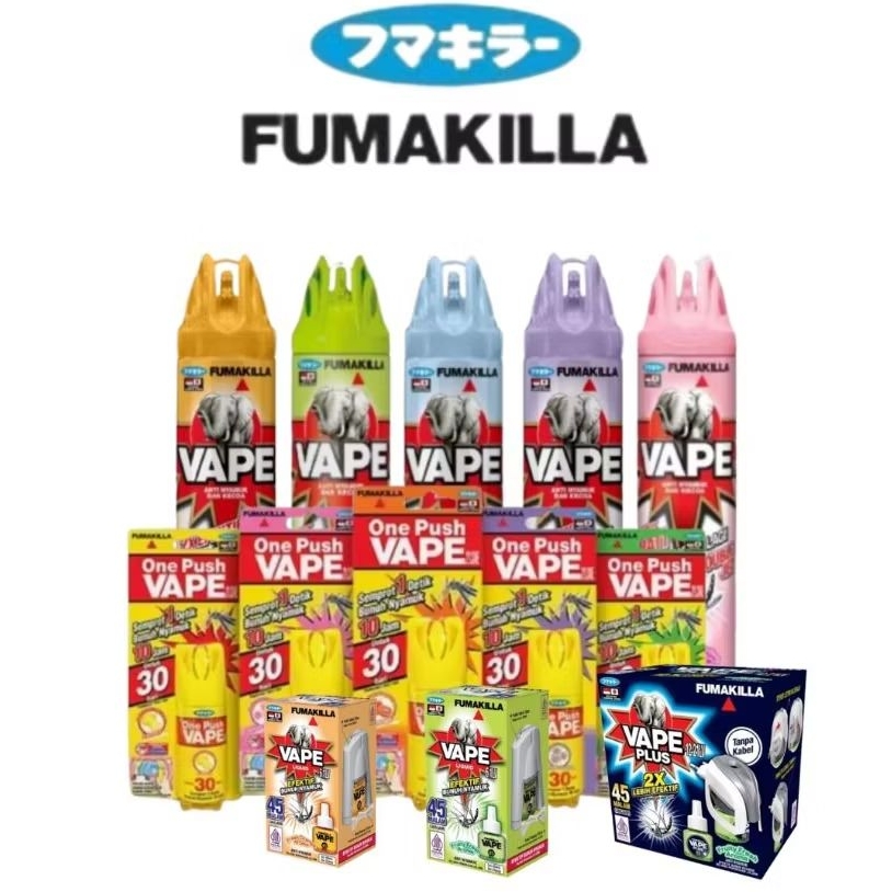 3 PCS FUMAKILLA ONE PUSH VAPE 30HARI | VAPE EROSOL 600ML | LIQUID REFIIL 45 MALAM | VAPE  PLUS CORDL
