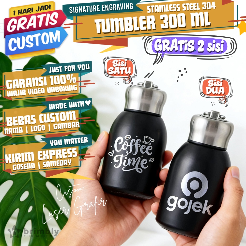 Termos Kopi mini tahan panas 300ml / tumbler mini gratis custom/ termos stainlees steel / souvenir p