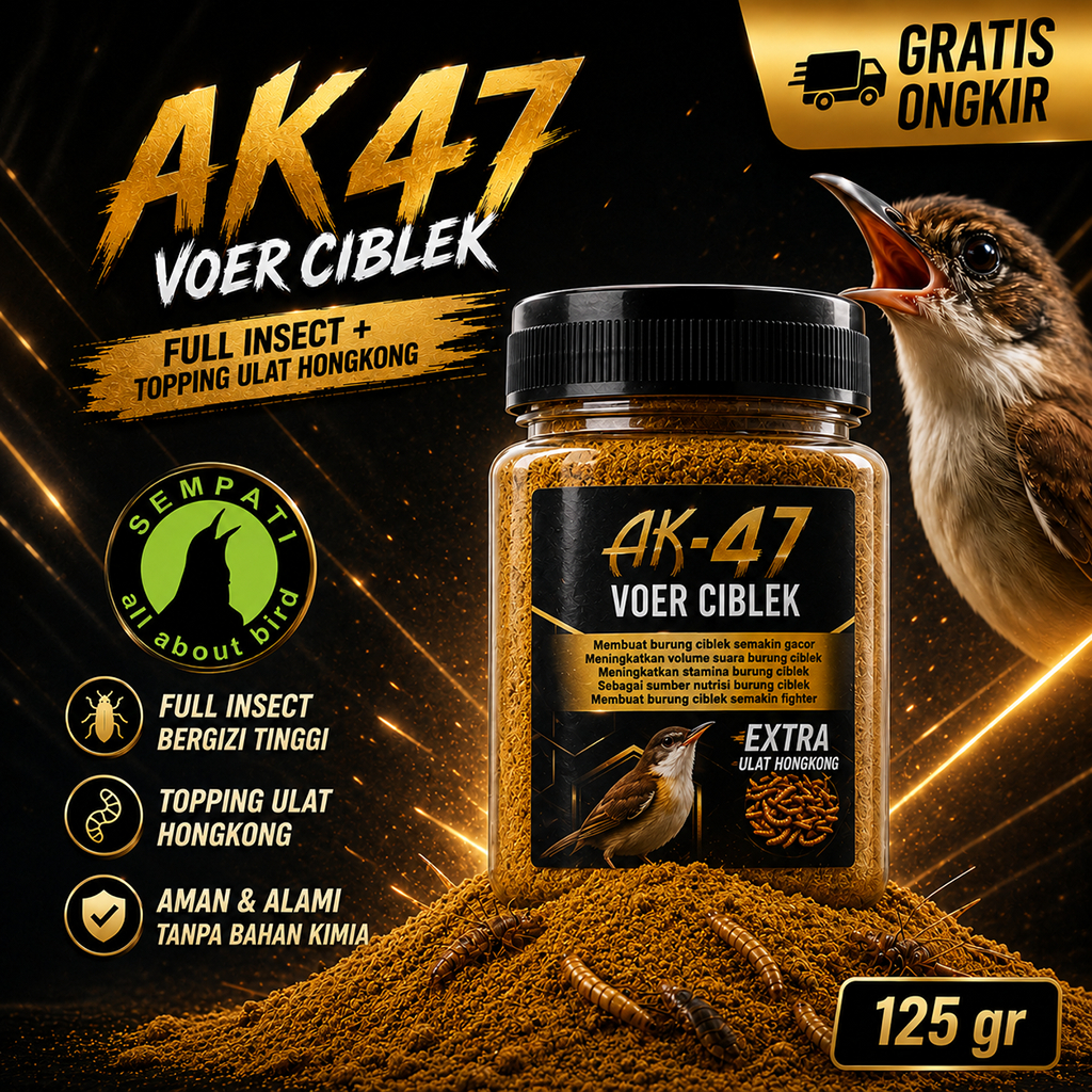 SEMPATI AK 47 Voer Ciblek 125gr Extra Ulat Hongkong Pakan Voer Pur Burung Ciblek Kristal Sawah Jawa 