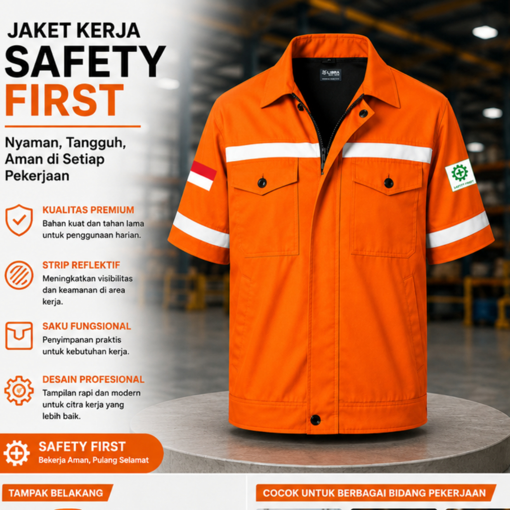 Libra - Baju Kemeja Wearpack Jaket Safety K3 Proyek Kerja Lapangan Outdoor Konstruksi Tambang Lengan