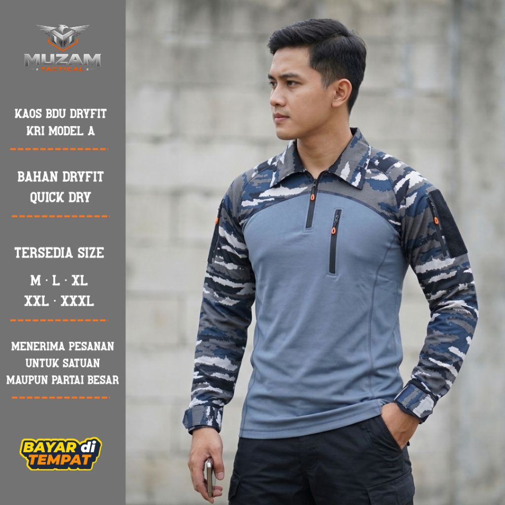 Kaos BDU Tactical Loreng KRI Lengan Panjang Dryfit / Baju Combat Shirt TNI AL Model A