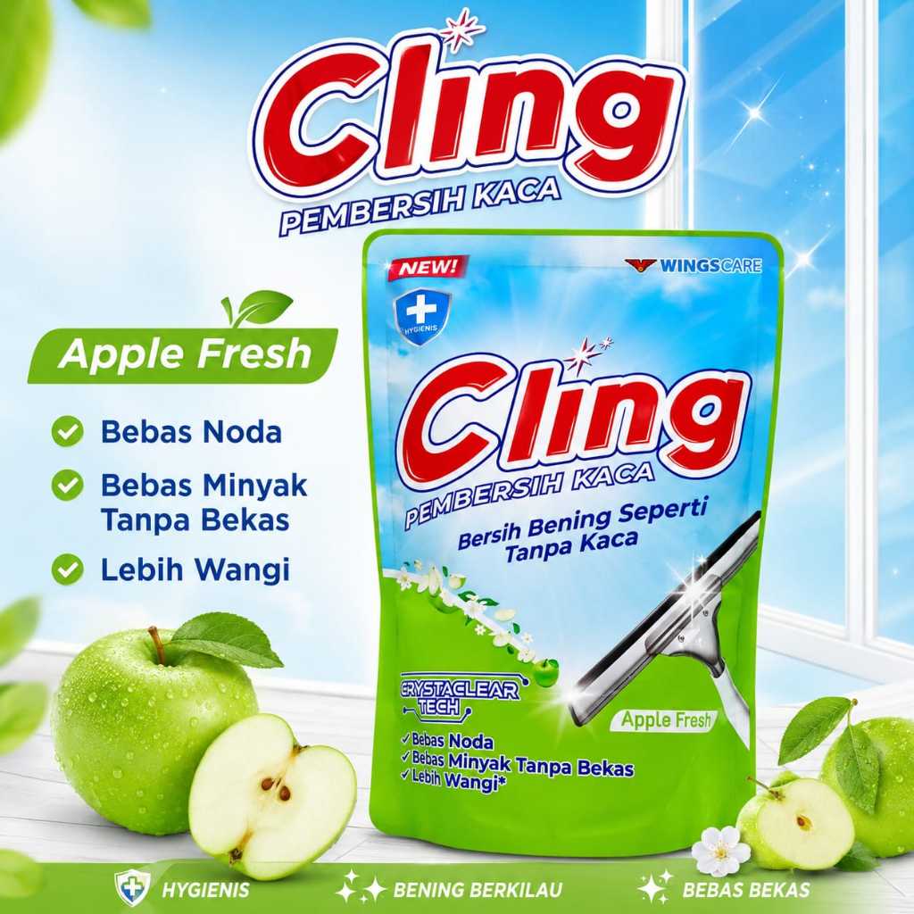 Cling Pembersih Kaca Aroma Apple Fresh Refil 425 ml