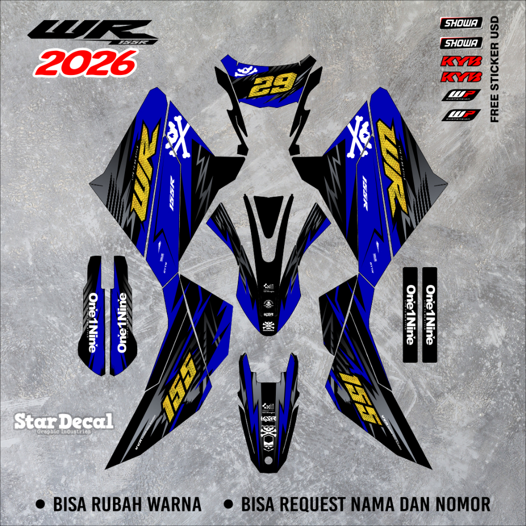 STICKER DECAL WR 155 2026 BIRU HITAM KEREN WR26 - 03