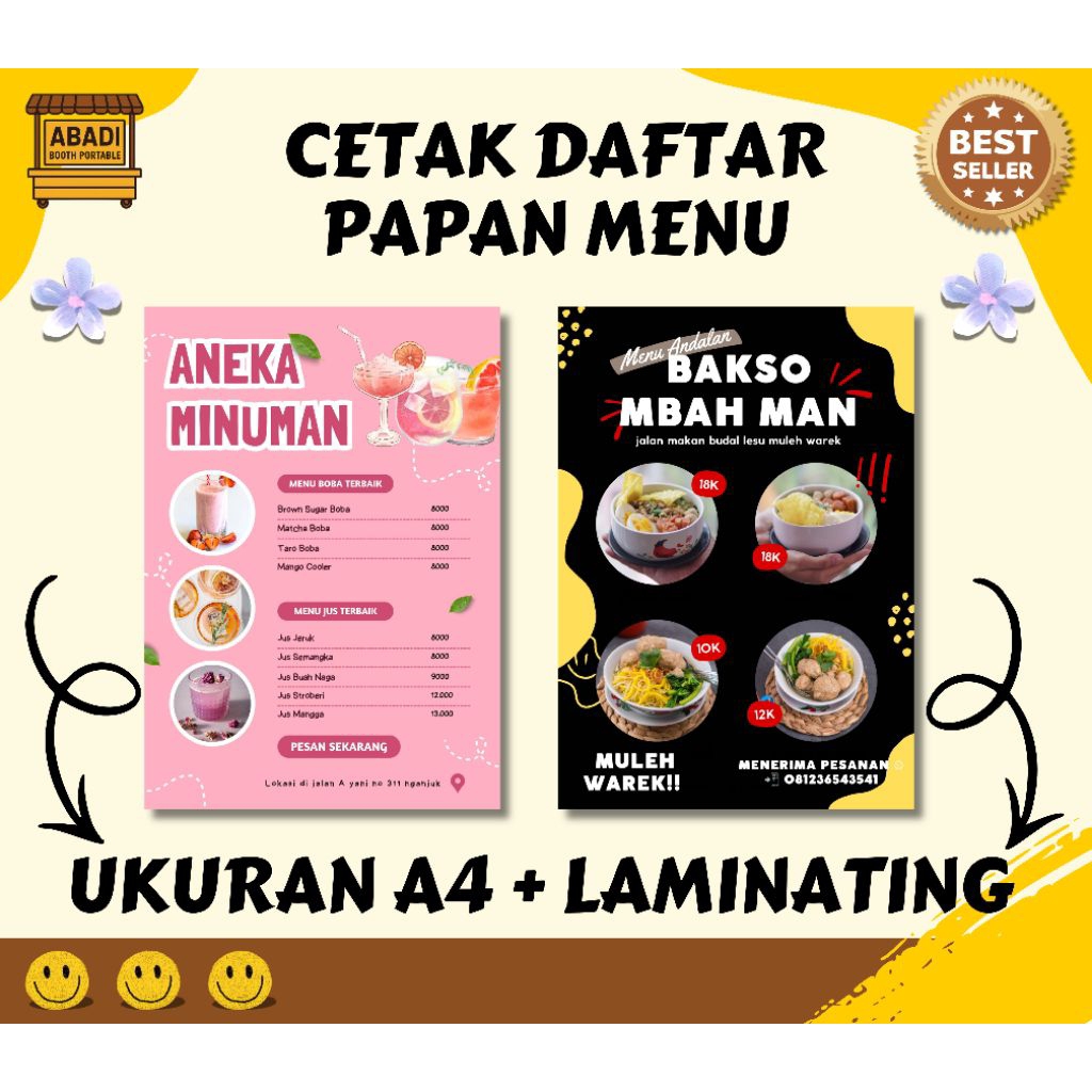 Papan Menu makanan/ minuman ukuran A4/ papan menu jualan / daftar jualan/ daftar menu makanan/ dafta