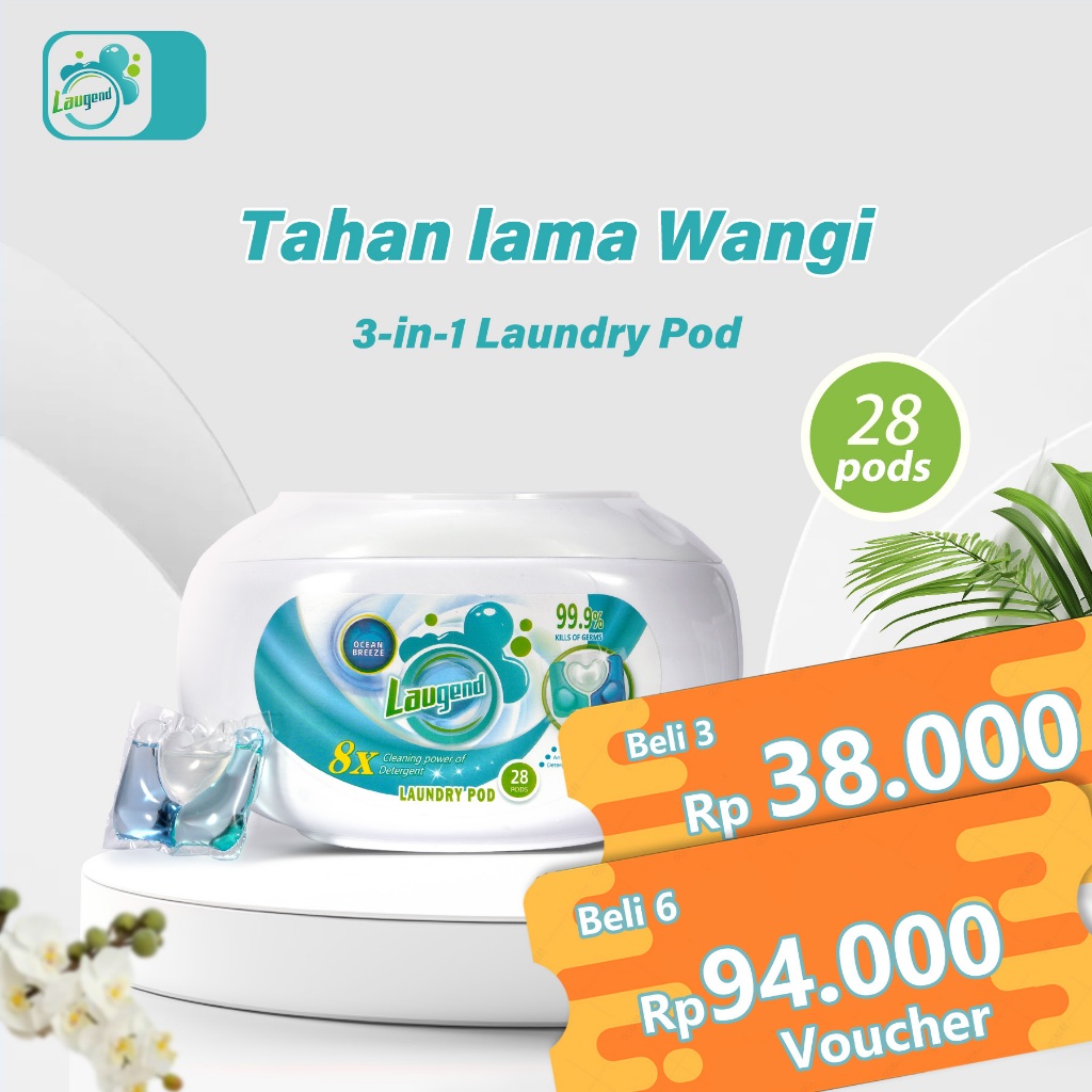 Wewangian mewah - Laugend Laundry Pod 3-in-1 - Pewangi Tahan Lama dengan 8x Kekuatan Pembersih, Pemb