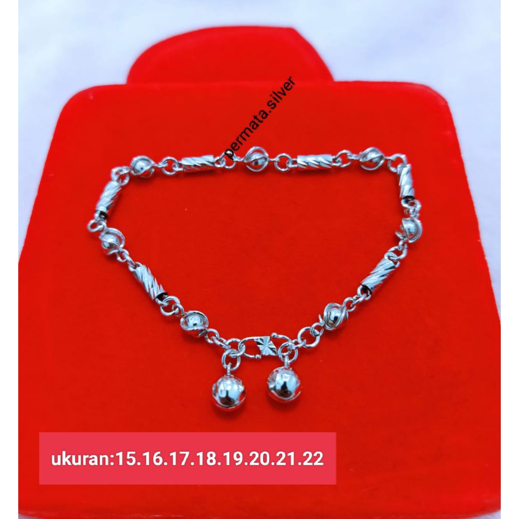 Gelang Rantai Dewasa Bambu Ukir Perak 925 Asli