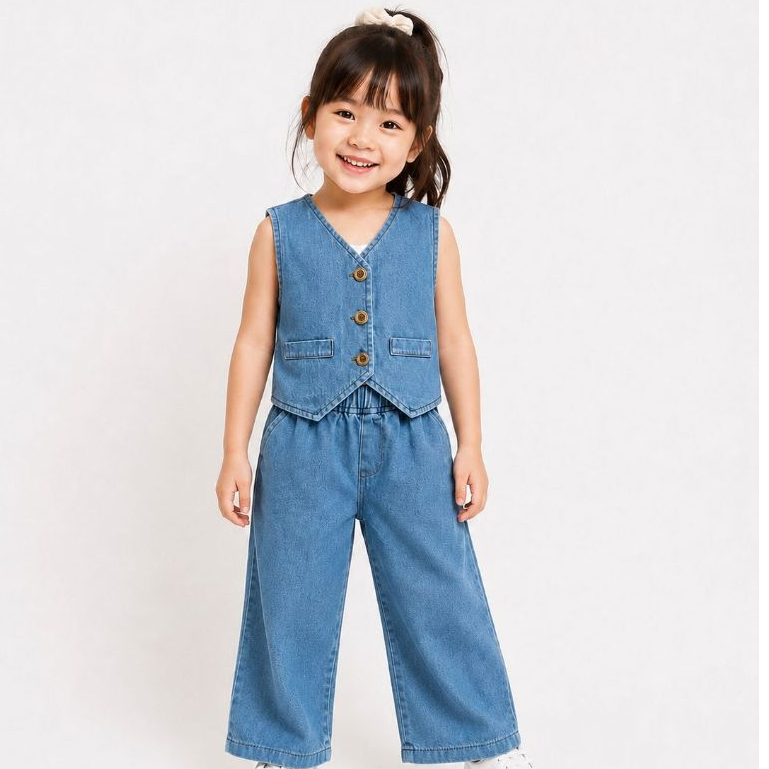 SET JEANS ALICE - Setelan Jeans Baju Anak Perempuan Usia 2-12 Tahun - Setelan Vest Celana Kulot Anak