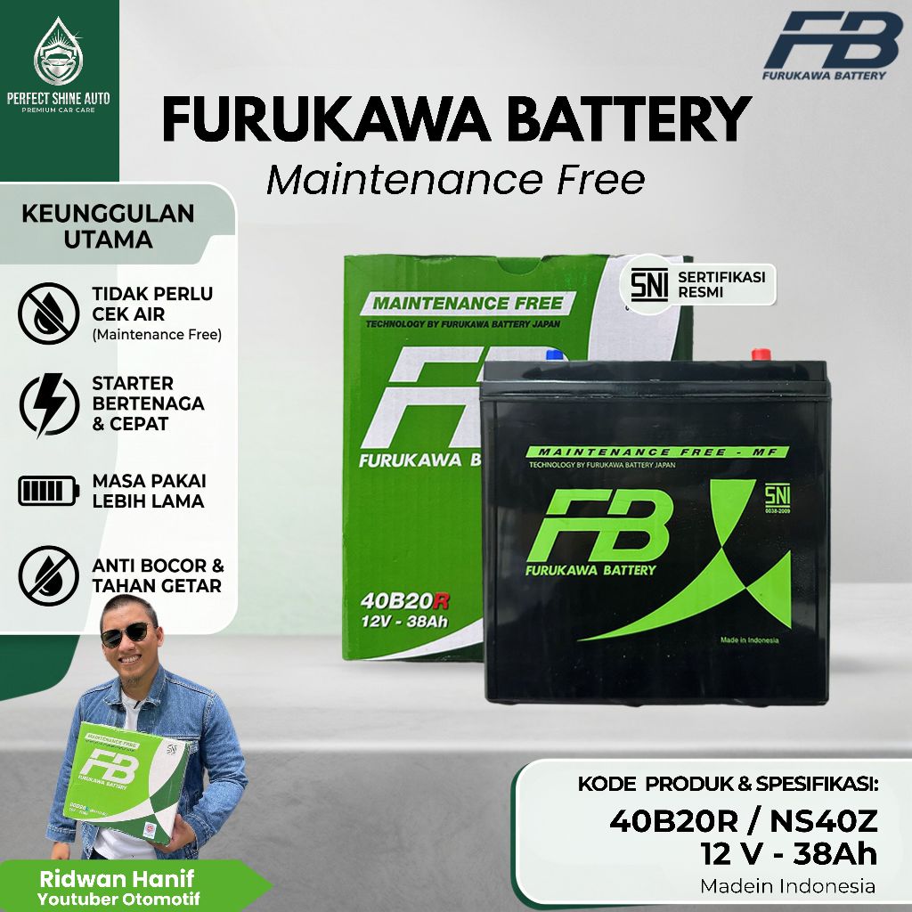 Furukawa Battery / FB Aki Mobil Toyota Avanza 40B20R / NS40Z 38Ah Aki Kering