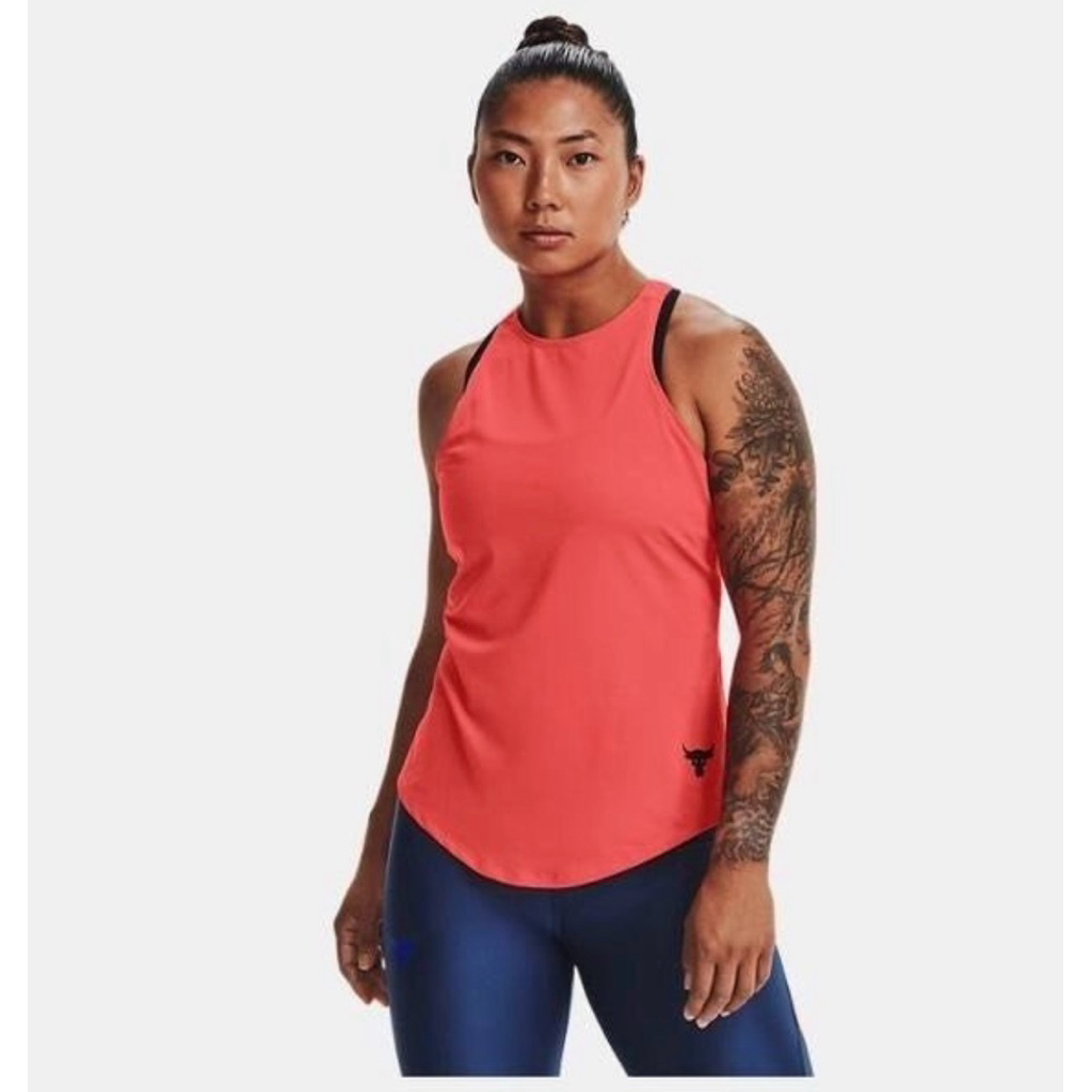 Under Armour Women's Project Rock HeatGear Athlete Coral Orange Tank Hyrox Training TankTop Original