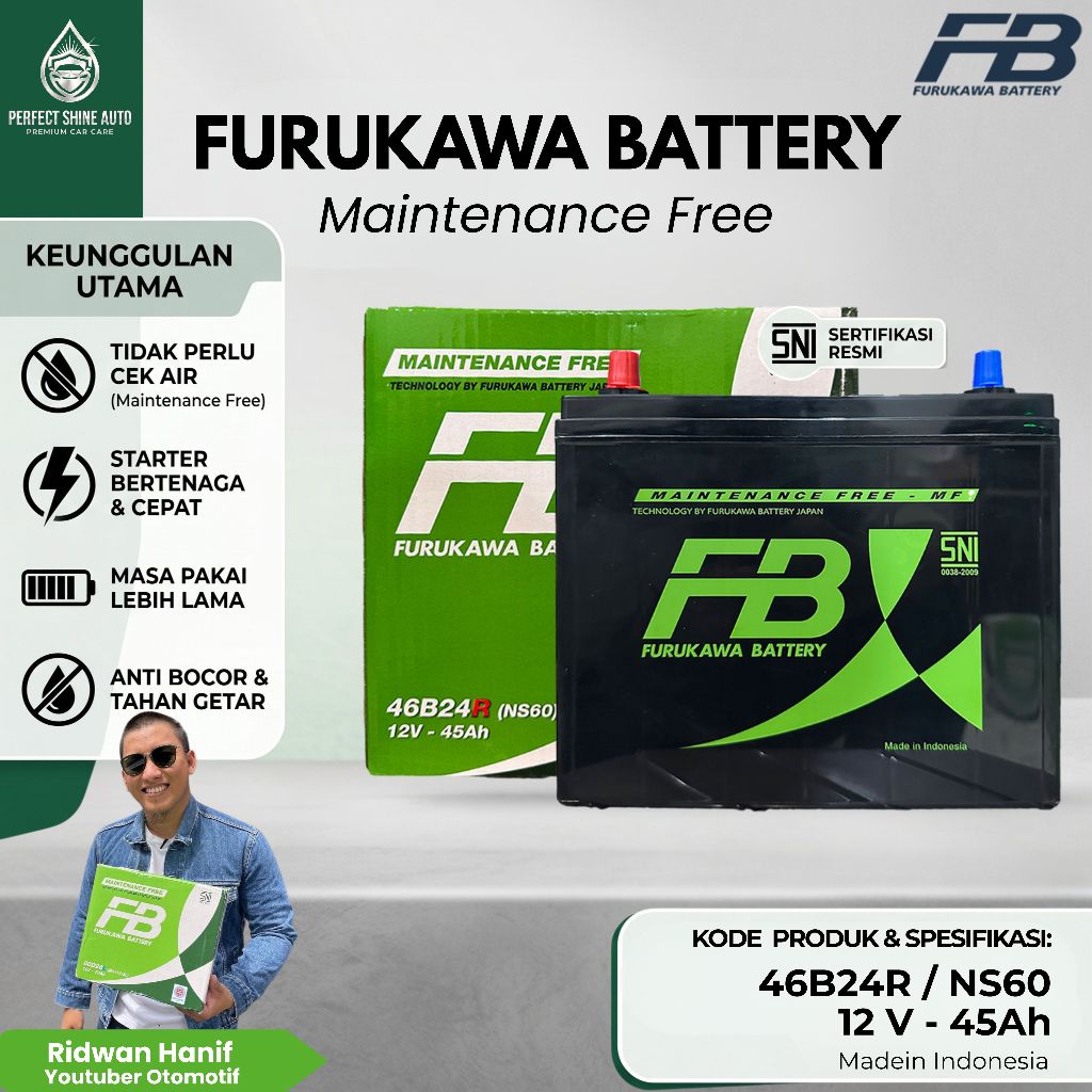 Furukawa Battery / FB Aki Mobil 46B24R / NS60 45Ah Aki Kering