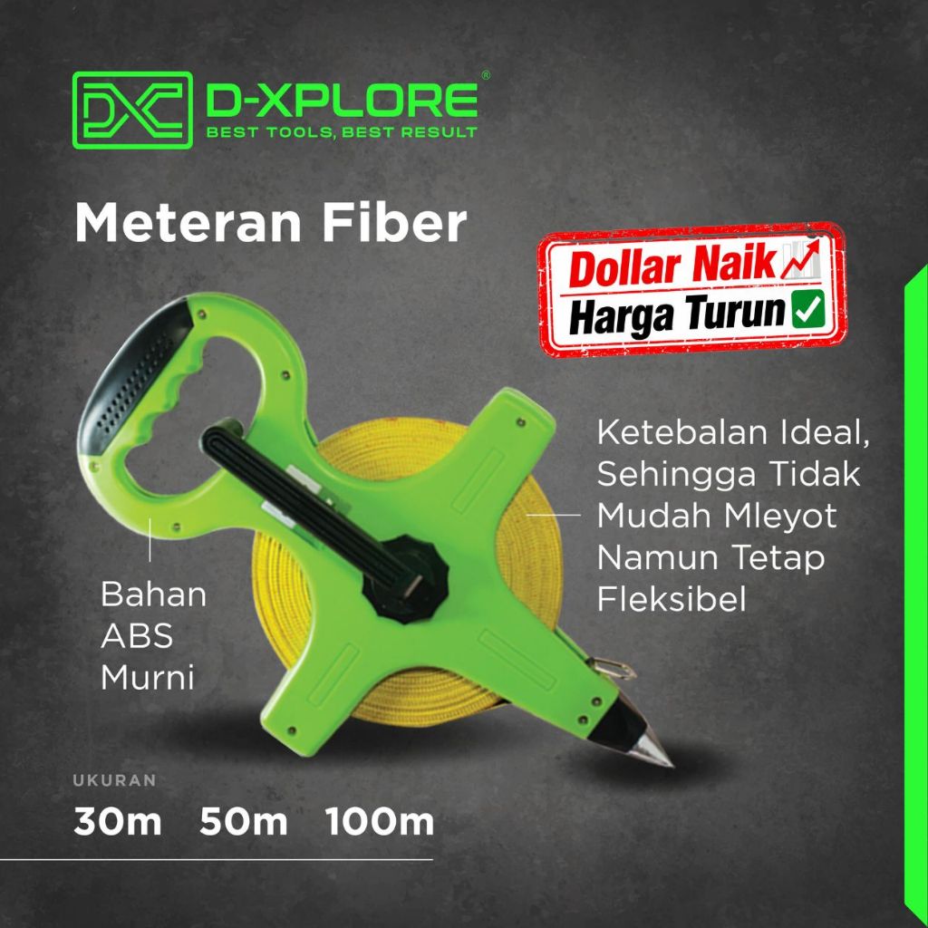 D-XPLORE METERAN ROLL / METERAN TANCAP TANAH / METERAN GULUNG FIBER  30M 50M 100M MEASURING TAPE