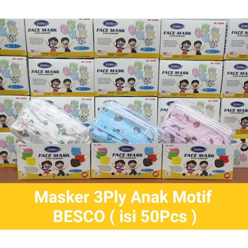 Masker 3Ply Anak Motif Isi 50pcs Besco Masker 3Ply Masker Anak