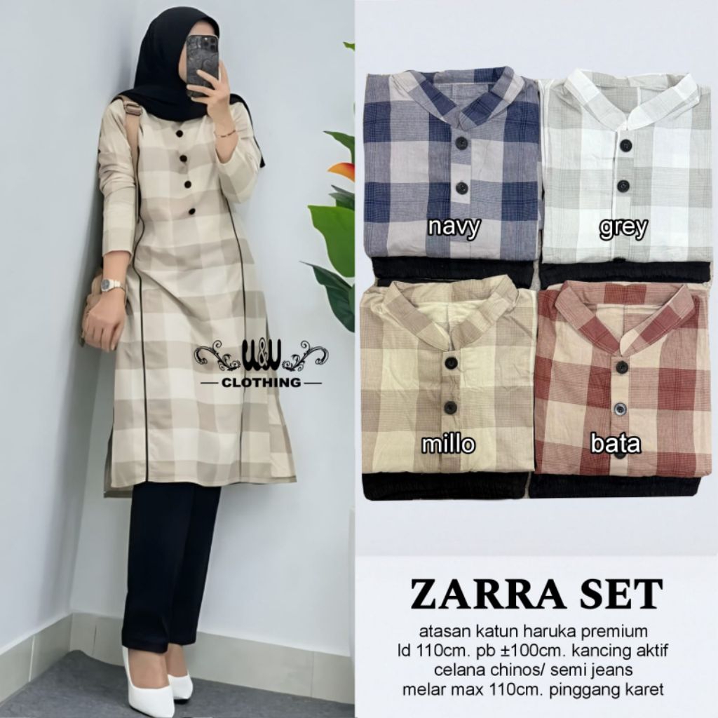 SETELAN MOTIF KOTAK-KOTAK • SETELAN WANITA • SETELAN TUNIK PLUS CELANA • WW