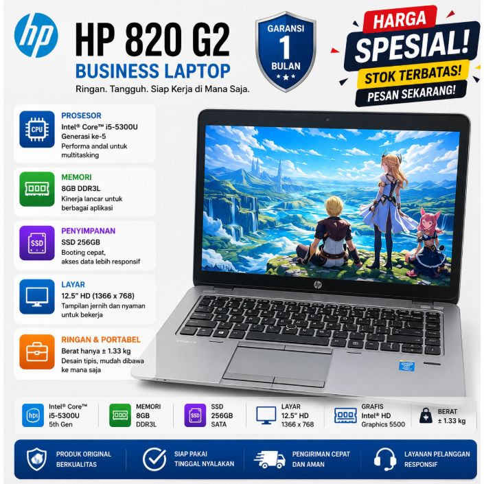 HP EliteBook 820 G4 12.5 Inch i5 Gen 7 SSD 512GB Slim Ringan Garansi 1 Bulan Windows os Notebook Ult