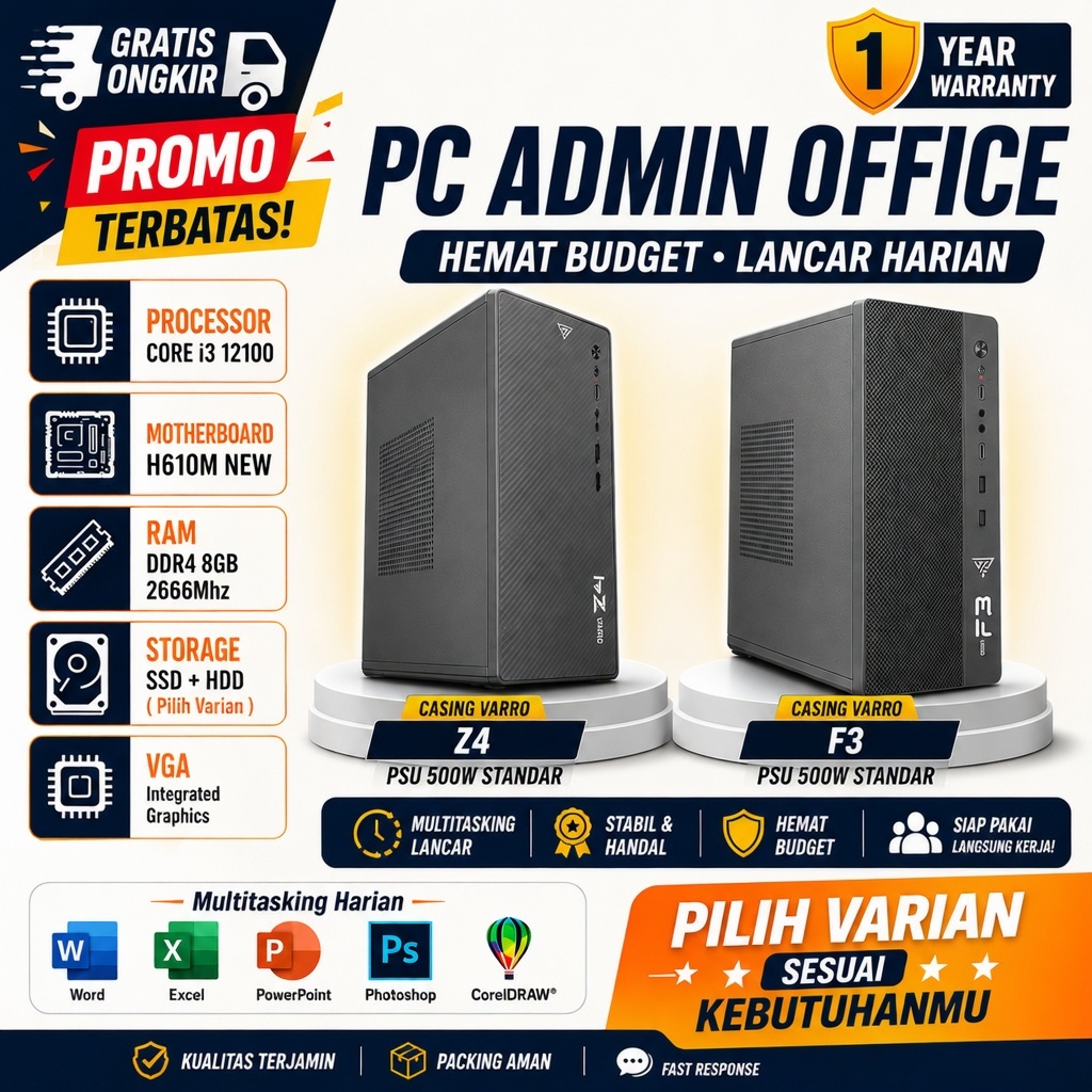CPU PC Rakitan Core i3 12100 RAM 8GB SSD 256GB CPU Komputer PC Core i3 Gen 12