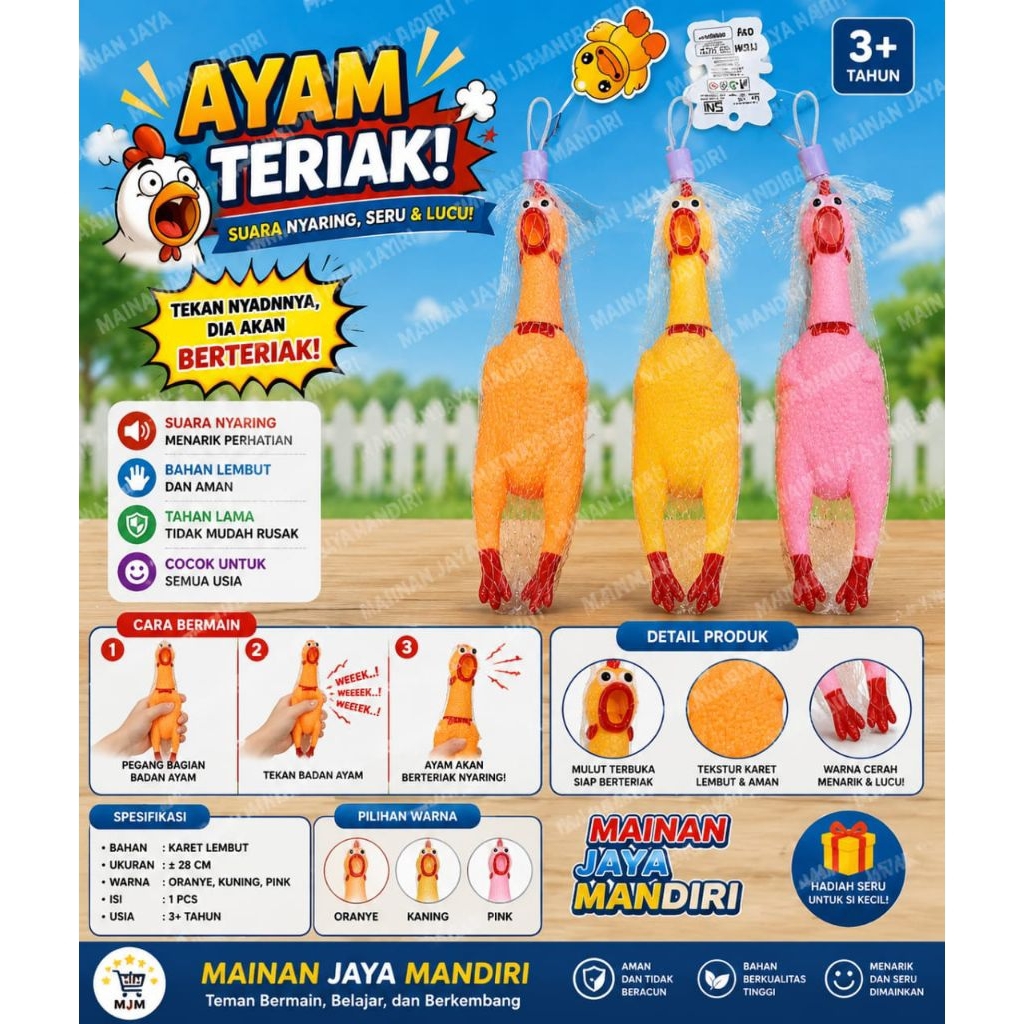 Mainan karet ayam screaming ayam teriak ayam bunyi karet