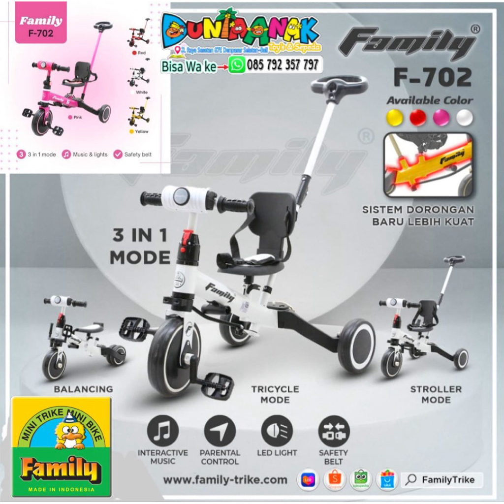 SEPEDA RODA TIGA ANAK BALANCING BIKE MEREK FAMILY F-702