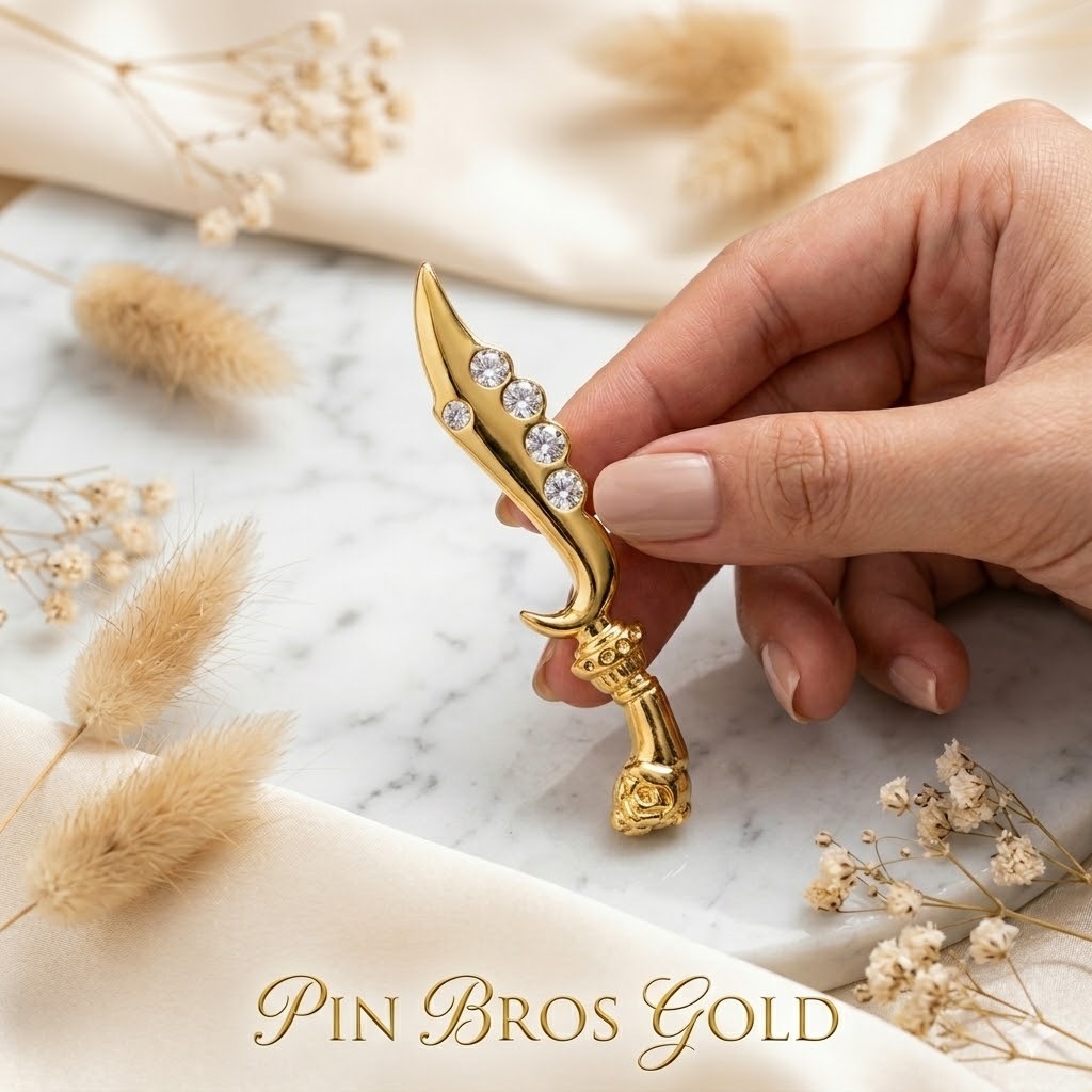 PIN BROS GOLD Motif Spesial Batu Permata Aksesoris Baju Kopiah Songkok Peci Fashion Hiasan Tambahan 