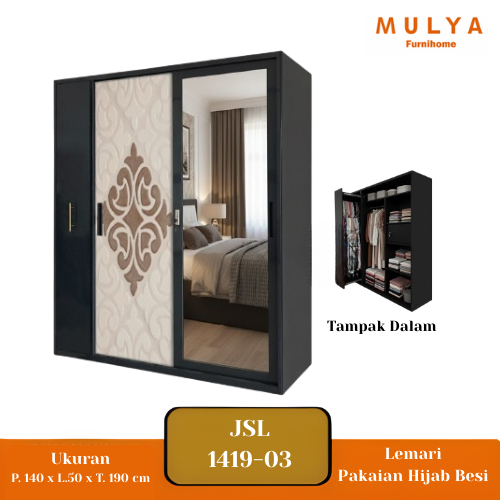 Lemari Pakaian Hijab Sliding 3 Pintu Hitam Motif Minimalis Modern Lemari Pintu Geser