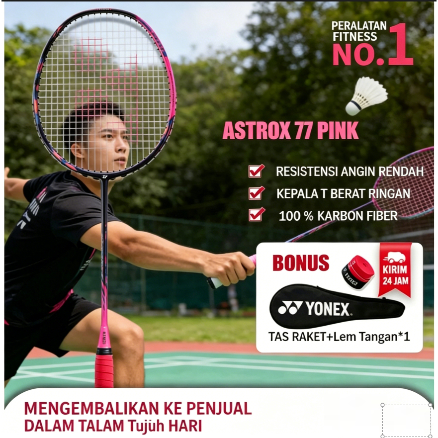 Raket Yonex Original ASTROX 77pro PINK RESISTENSI ANGIN RENDAH KEPALAT BERAT RINGAN