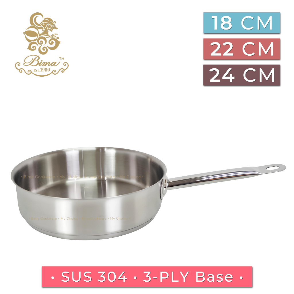 BIMA Saute Pan SUS 304 Wajan Stainless Steel Premium Panci Penggorengan Tumis Deep Fry MPASI Bisa In