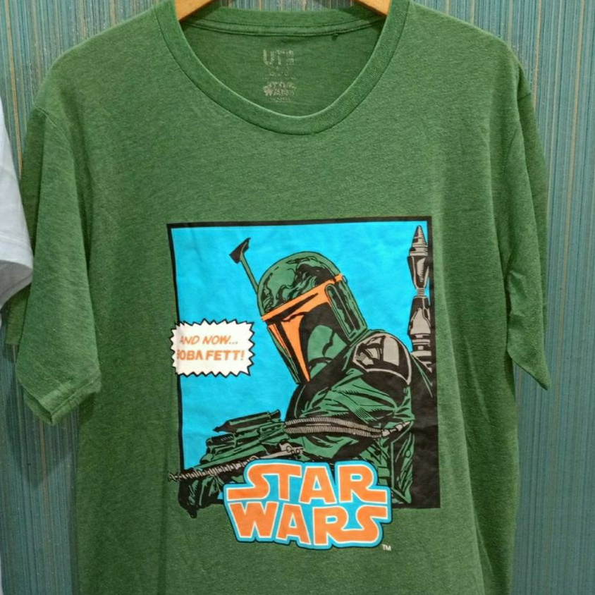 Kaos Uniqlo UT Star Wars Boba Fett Vintage Misty Green Original Used Size L
