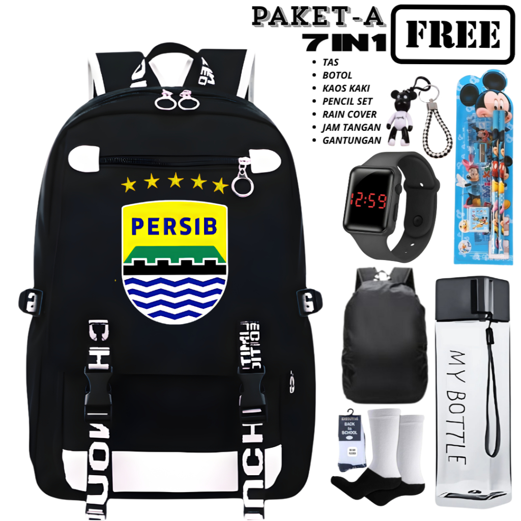 Tas Ransel Hitam Karakter Model Motif PERSIB Elegan Premium Liminted Edition Original Design Terbaru