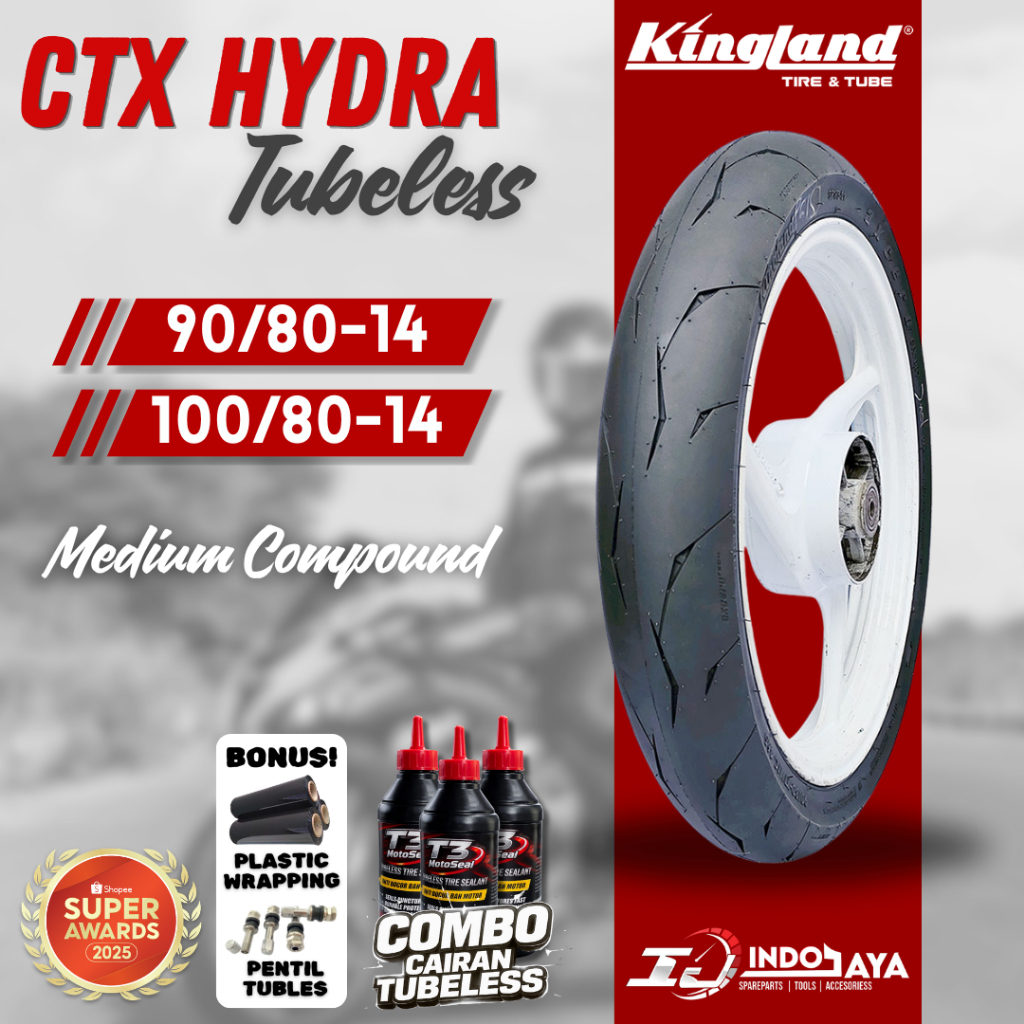 [BONUS PENTIL] BAN TUBELESS KINGLAND AXCERO CTX HYDRA ( 90/80-14 - 100/80-14 ) BAN LUAR DEPAN BELAKA