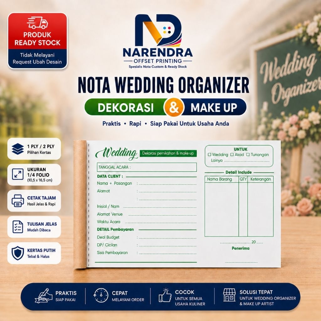 Buku Nota Wedding Organizer dan Dekorasi NCR 2 Ply Siap Pakai - Kwitansi Usaha WO