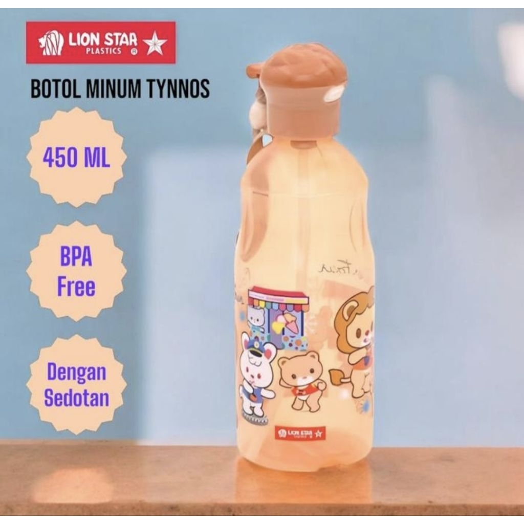 BOTOL MINUM ANAK TYNNOS LION STAR PLASTIK 450 ML || BOTOL MINUM ANAK SEDOTAN || BOTOL MINUM ANAK LIO