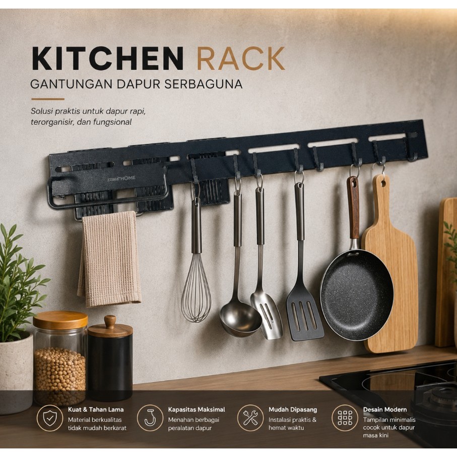Rak Pisau Dapur Tempel Dinding Stainless Steel Tempat Sendok Garpu Spatula Organizer Alat Masak